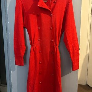 St. John Red Double-Breasted Knit Dress
